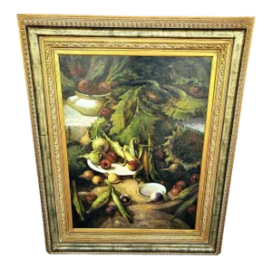 53" Signed Honer Still Life Autumn Harvest Vegetables Oil Painting on Canvas