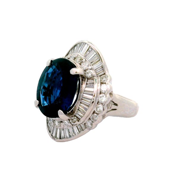Early 21st Century 8.53 Carat Blue Sapphire Diamond Platinum Ballerina Ring, Gia Certified, Size 6.25 For Sale - Image 5 of 7