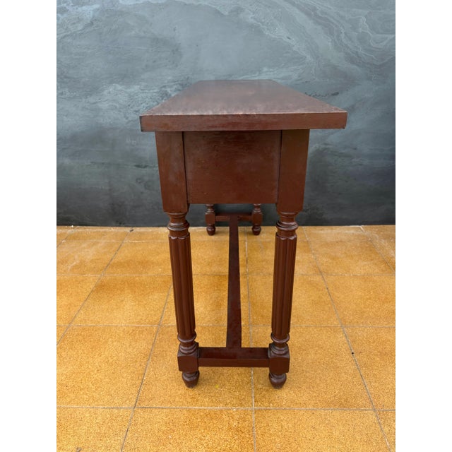 Brown Spanish Renaissance Revival Carved Oak Console Table with Drawer, 1950s For Sale - Image 8 of 10
