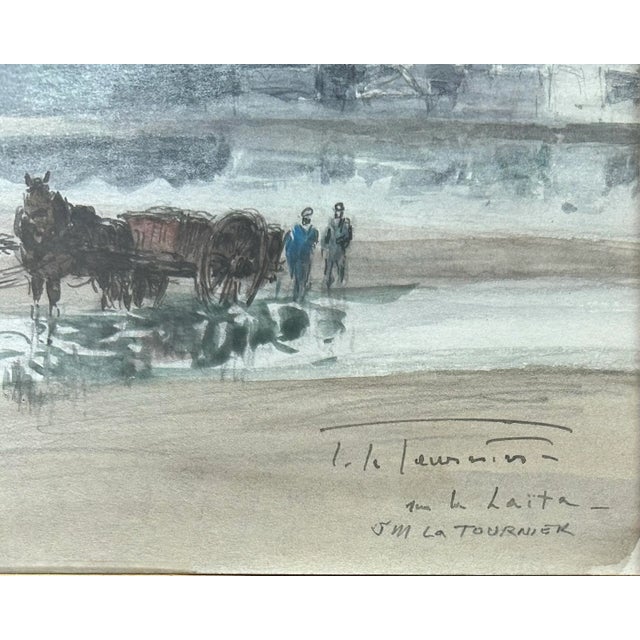 French Antique Original Seascape Painting With Horses by French Artist J M Tournier For Sale - Image 3 of 5