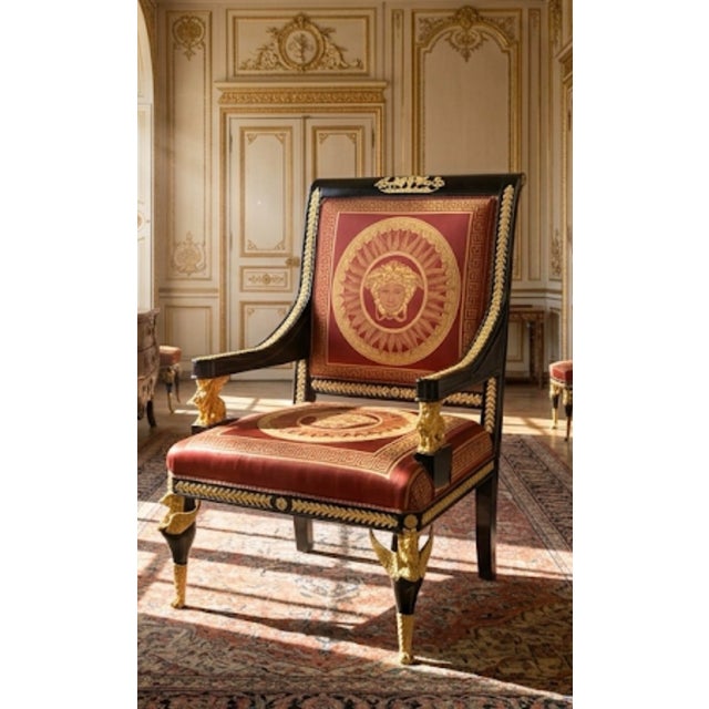 Empire Mahogany and Bronze Revival Ormolu Armchair For Sale - Image 4 of 4