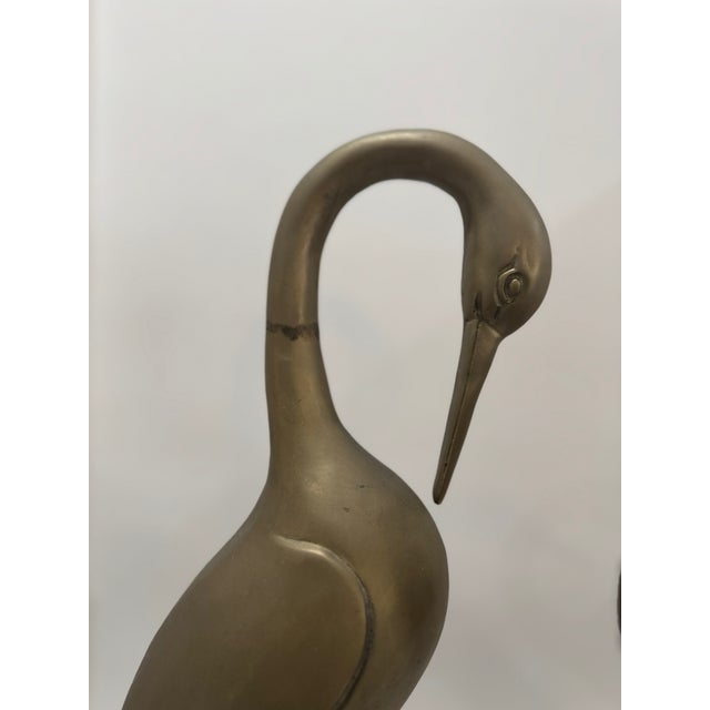 Contemporary Pair of Life-Size Brass Crane Sculptures on Marble Bases in Style of Feldman For Sale - Image 3 of 5