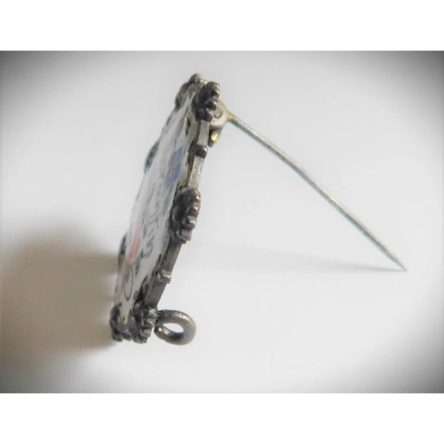 1930s Romorantin, France Antique Sterling and French Enamel Floral Brooch Pin For Sale - Image 5 of 9