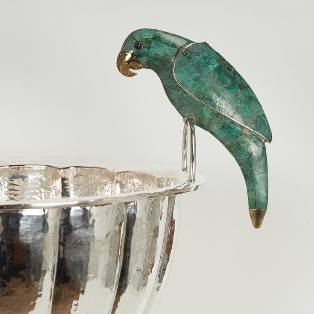 Metal Large Vintage Silverplate Wine Cooler or Bowl With Birds by Emilia Castillo For Sale - Image 7 of 13
