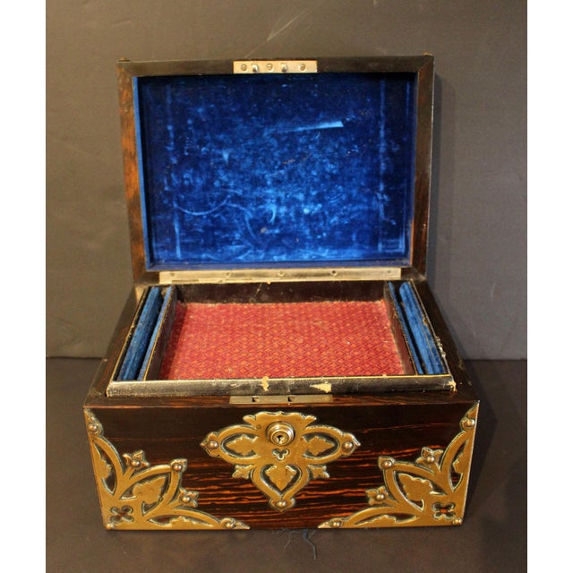 C. 1880 English Coromandel Brass Mounted Jewelry Box For Sale In Raleigh - Image 6 of 9