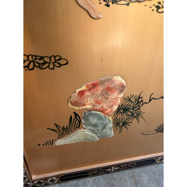 Gold Vintage 34” Hong Kong Mother of Pearl Shell Inlay Asian Lady Wall Plaques Gold Chinoiserie – Pair For Sale - Image 8 of 10