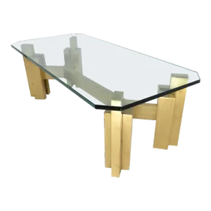 1970s Vintage Paul Evans Style Brass and Glass Cityscape Coffee Table