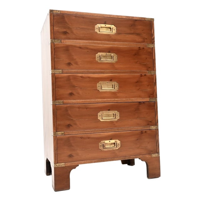 Antique Military Campaign Yew Wood Chest of Drawers, 1930s For Sale