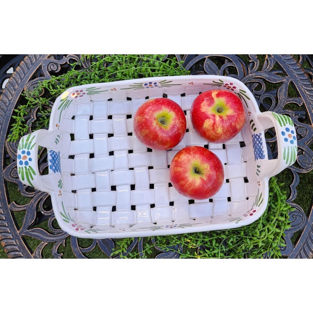 Contemporary Late 20th Century Portugal Ceramic Basket Weave Tray For Sale - Image 3 of 13