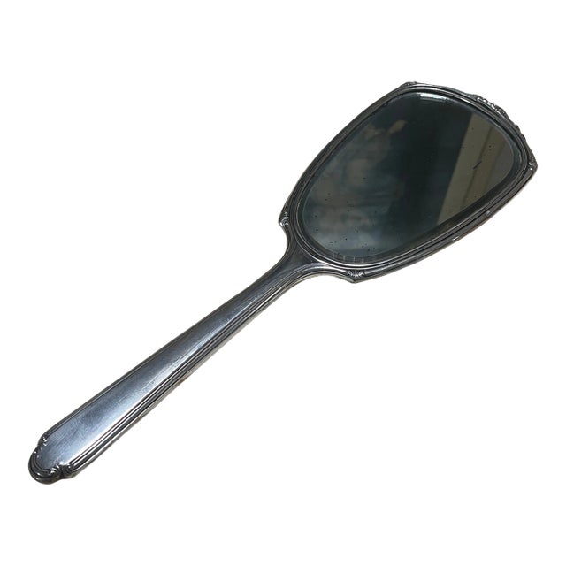 Sterling Silver Large Hand Held Mirror For Sale