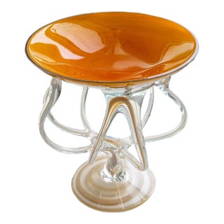 1980s Krosno Jozefina Poland Jellyfish Pedestal Bowl For Sale