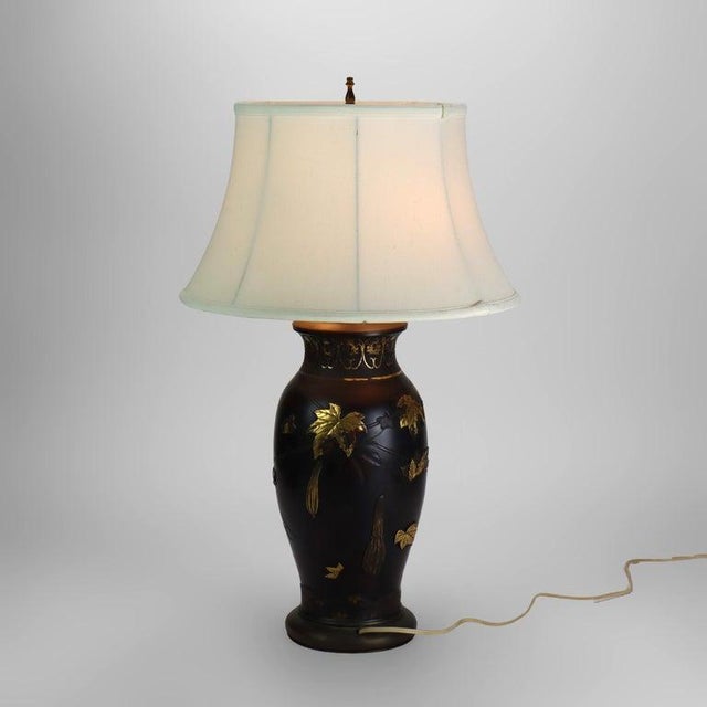 1920s Antique Japanese Bronze & Mixed Metal Figural & Foliate Lamp C1920 For Sale - Image 5 of 10