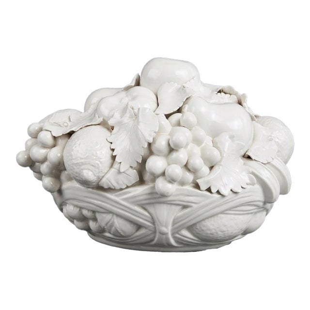 1970s Italian Hollywood Regency Blanc De Chine Trompe L’Oeil Fruit Basket For Sale