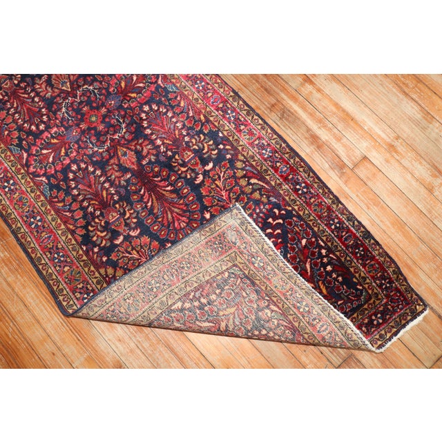Antique Zabihi Collection Persian Sarouk Small Navy Runner - 2'6" x 6'6" For Sale - Image 4 of 7