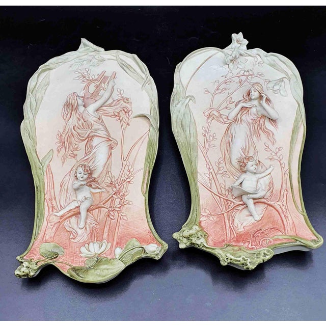 Art Nouveau Bas Relief Biscuit Plates by A Mucha, Set of 2 For Sale - Image 6 of 16