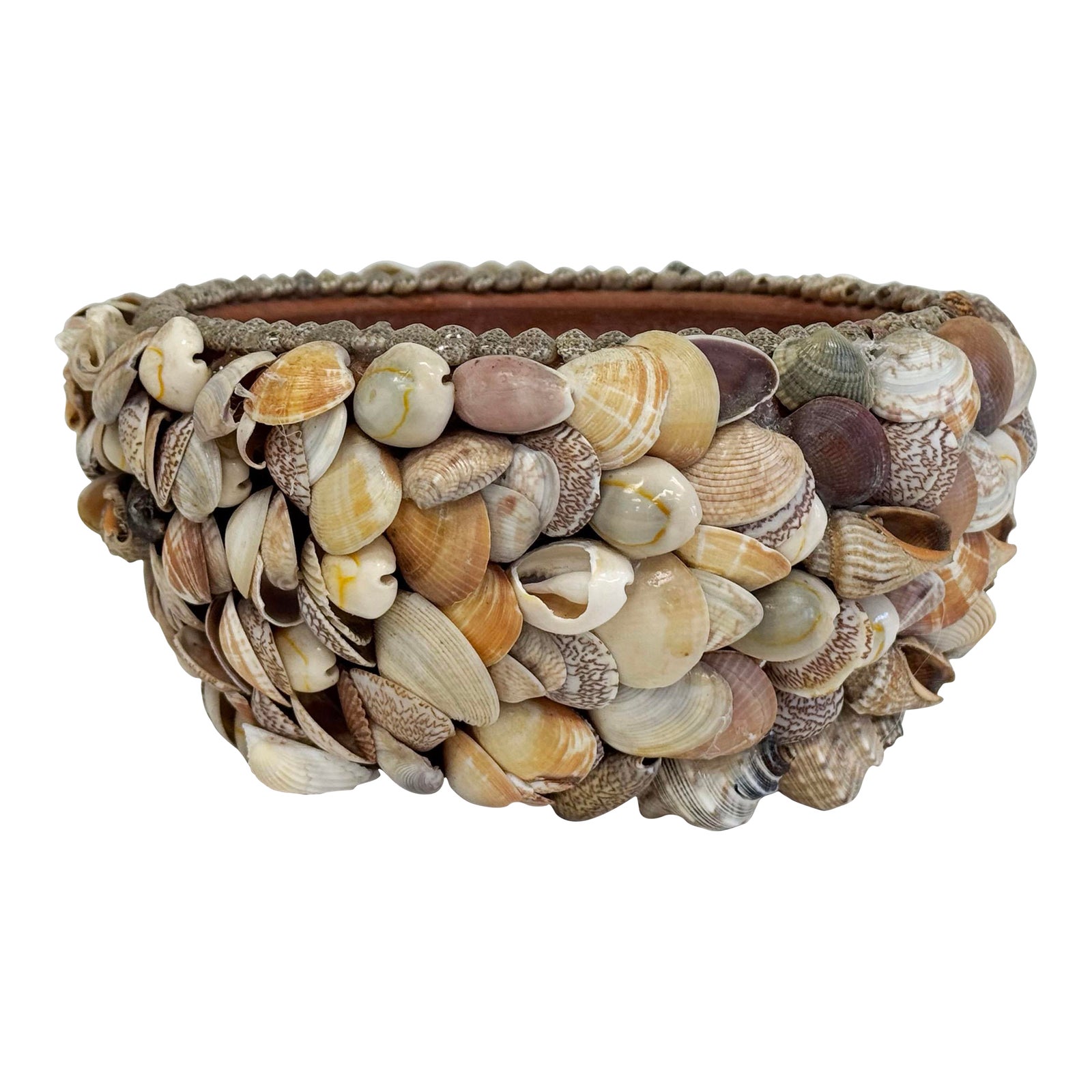Vintage Shell Encrusted Terra Cotta Planter Pot | Chairish
