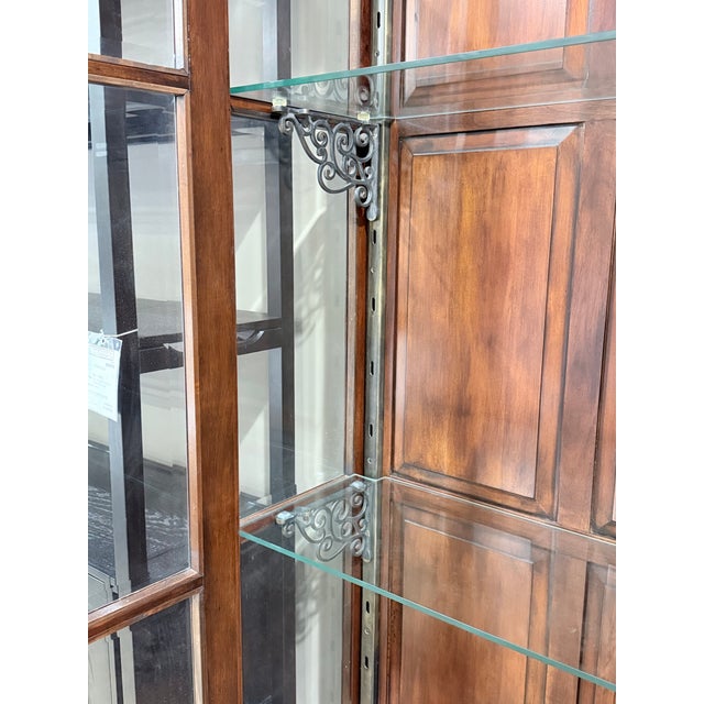 Late 20th Century Rustic Mahogany Glass Display Cabinet With Cremone Hardware For Sale In New York - Image 6 of 10