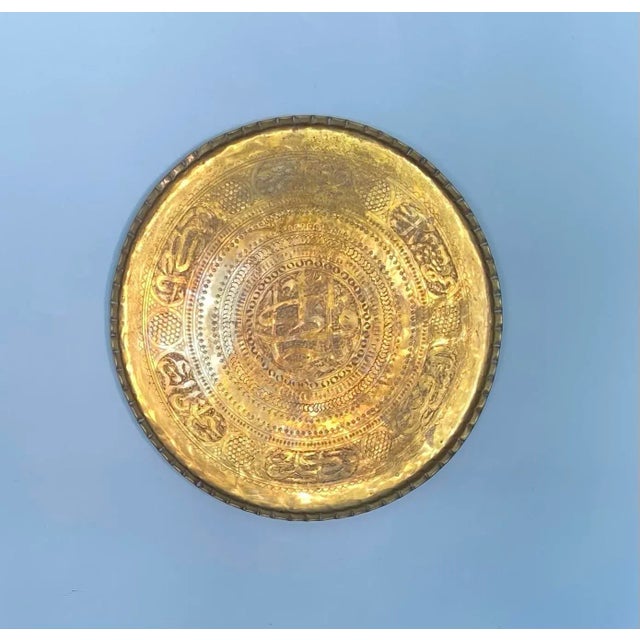 Large Vintage Middle Eastern Brass Serving Tray or Wall Decor For Sale - Image 9 of 9