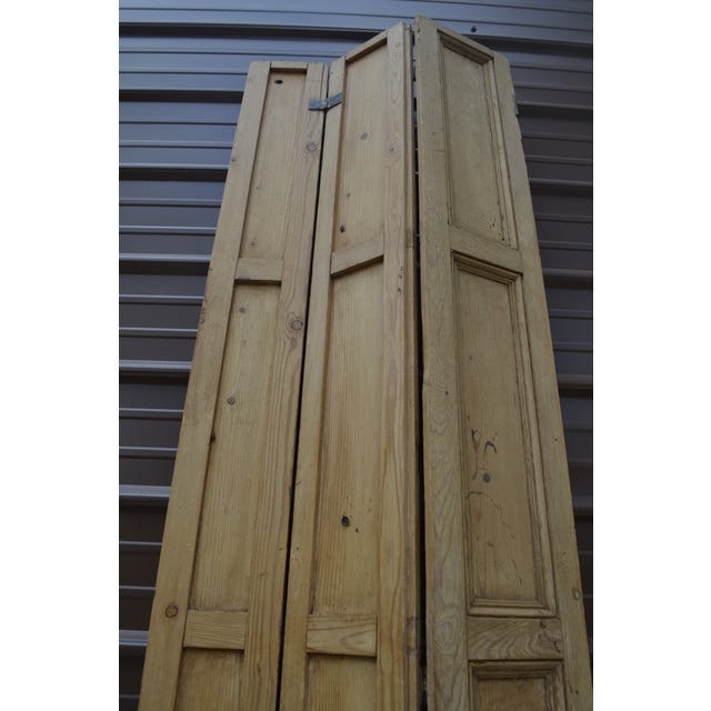 Vintage Rustic Washed Pine Tall Narrow Tri Folding Panel Door or Shutter - Pantry For Sale - Image 11 of 17