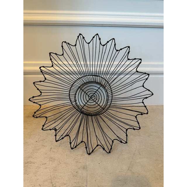 French Vintage French Mid-Century Black Petal Top Wire Basket For Sale - Image 3 of 12