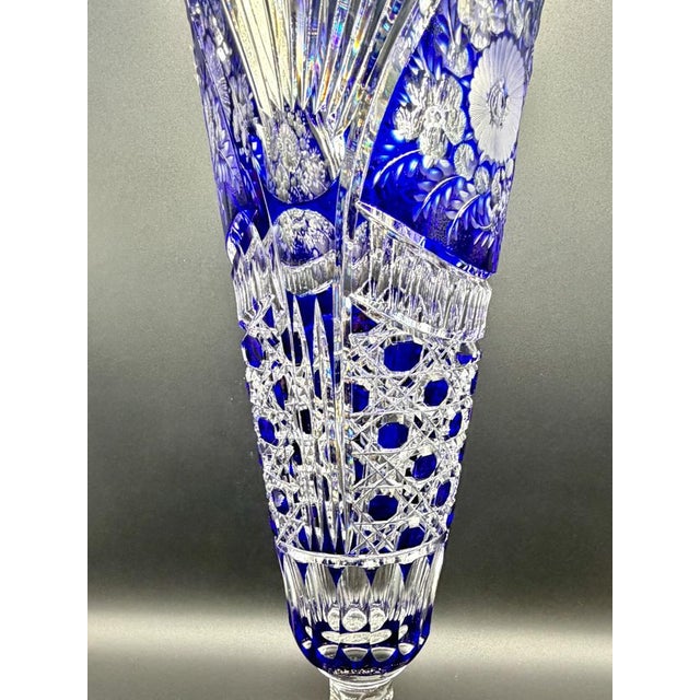 Blue Vintage Crystal Cobalt Blue Overlay Cut Crystal Vase from Meissen, 1960s For Sale - Image 8 of 18