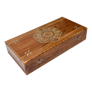 Vintage Handcrafted Damascus Marquetry Inlaid Wood Folding Backgammon Board Box
