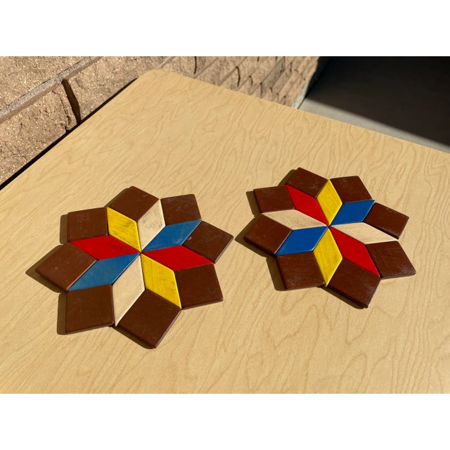 Mid-Century Modern German Painted Wood Star Coasters- a Pair For Sale - Image 9 of 9