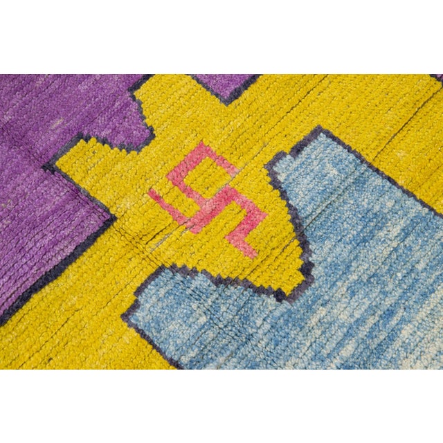 Modern Turkish Tulu Handmade Multicolor Geometric Motif Oversize Wool Rug For Sale - Image 10 of 11