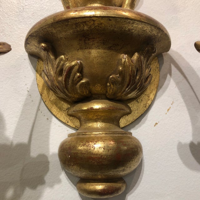 1990s Traditional Italian Carved Wooden Double Light Sconces - a Pair For Sale - Image 4 of 13