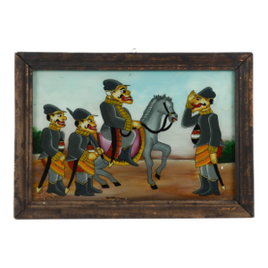 Framed Punakawan Reverse Painting Glass Military Salute