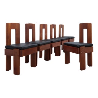 Brutalist Wood Chairs, Italy, 1960s, Set of 6 For Sale