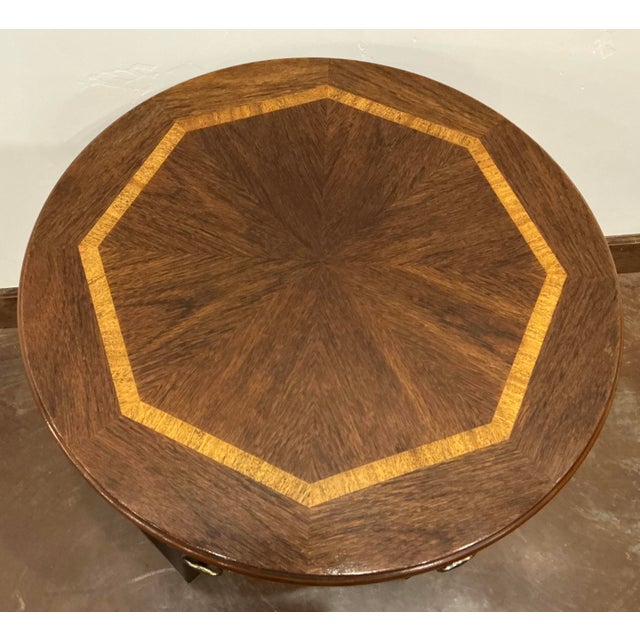 Late 20th Century Vintage Lane Chinese Chippendale Style Banded Mahogany Accent Table W Glass Top For Sale - Image 5 of 7