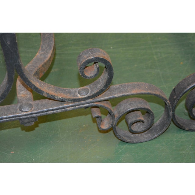 Vintage Pair Tall Black Gothic / Arts & Crafts Scroll & Twisted Iron Fire Dogs Fireplace Andirons For Sale - Image 6 of 14