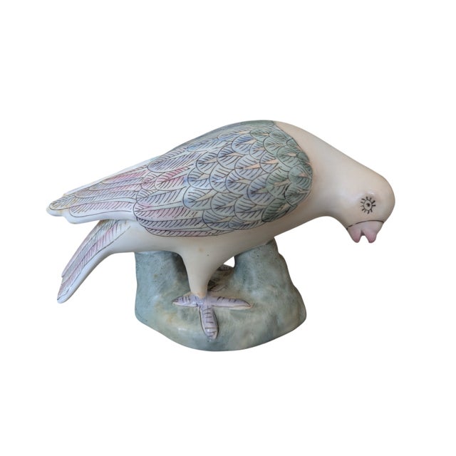 Chinoiserie Dove Figurine featuring gorgeous colors of light pink, light turquoise and green with fine black line...