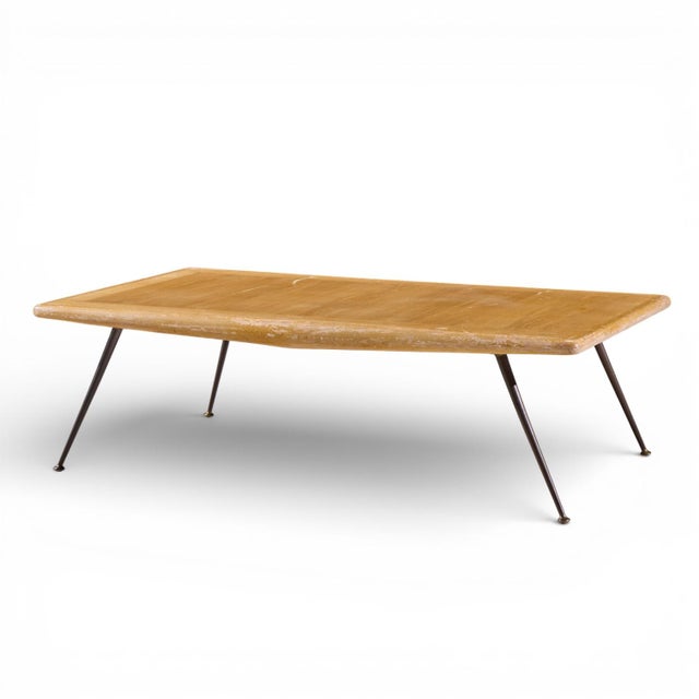 Mid-Century Modern t.h. Robsjohn Gibbings for Widdicomb Mid Century Brass Leg Mahogany Coffee Table Bench For Sale - Image 3 of 10