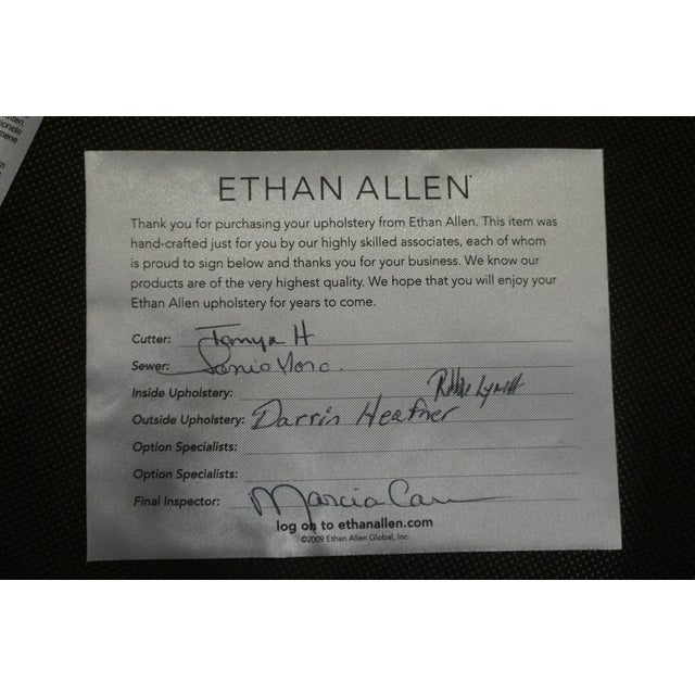 Brown Ethan Allen Contemporary MCM Mid Century Modern Wood Framed Upholstered Lounge Chair 220084-001 For Sale - Image 8 of 12