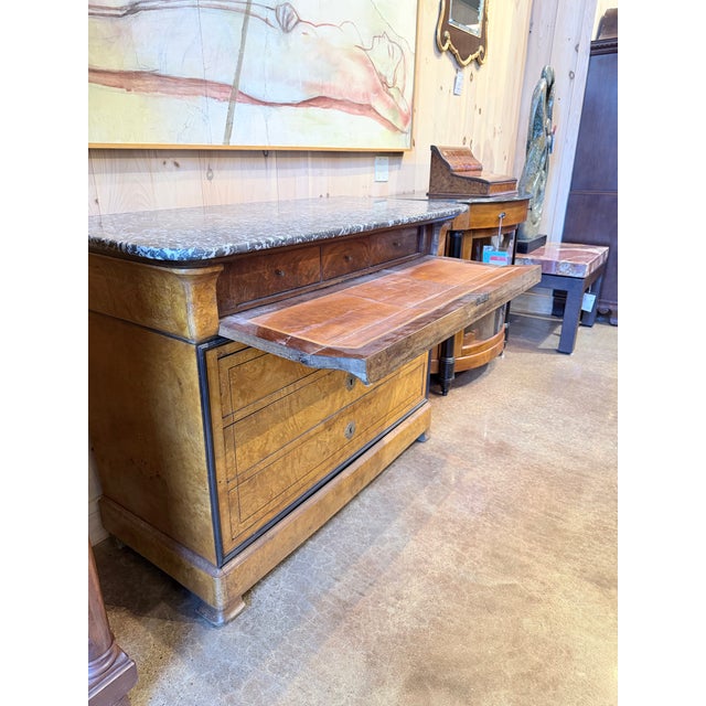 19th Century Antique French Louis Philippe Burl Walnut Four-Drawer Commode With Marble Top For Sale - Image 5 of 12
