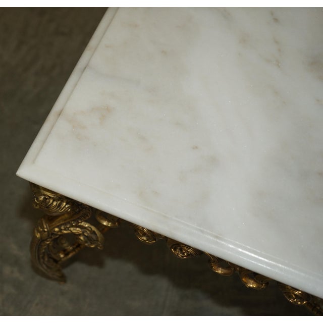 Italian Brass & Carrara Marble Coffee Table with Thick Cut Top, 1880s For Sale - Image 15 of 18