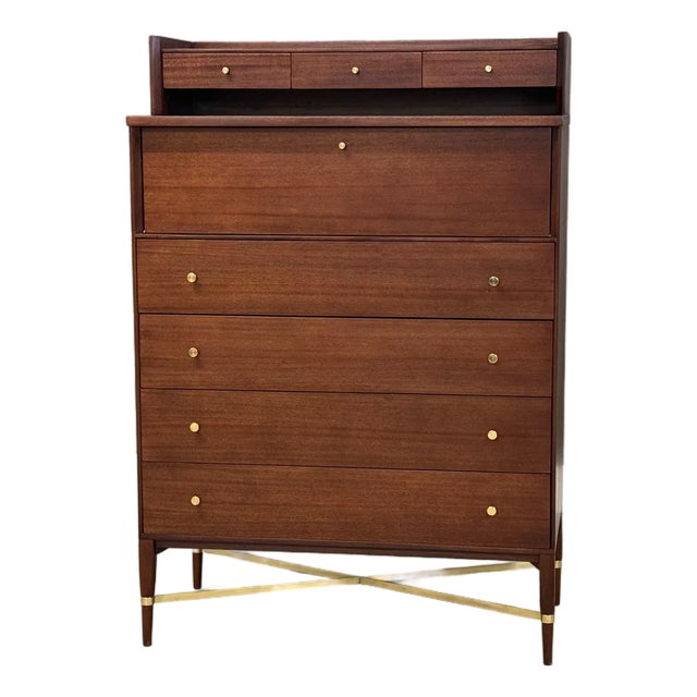1960s Refinished Paul McCobb Calvin Mahogany and Brass Dresser For Sale