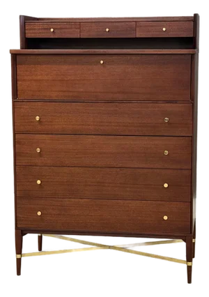 1960s Refinished Paul McCobb Calvin Mahogany and Brass Dresser