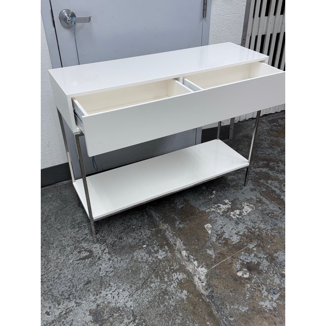 West Elm White Lacquer Console Table + Storage For Sale - Image 10 of 12