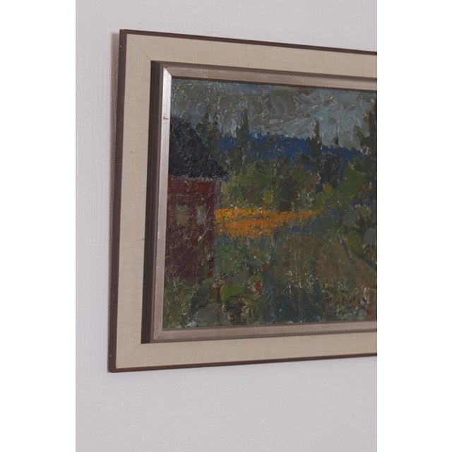 Original Swedish Oil on Panel – “House and Garden” by Svan Grandin – Signed & Framed 45 × 45 cm (17.7" × 17.7") A charming...