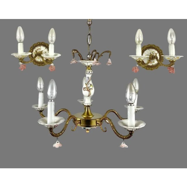 Vintage Porcelain Chandelier & Sconces, Italy, Set of 3 For Sale - Image 10 of 10