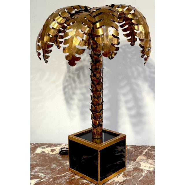 Late 20th Century Pair of Maison Jansen Style Gilt Metal Palm Tree Table Lamps For Sale - Image 12 of 15