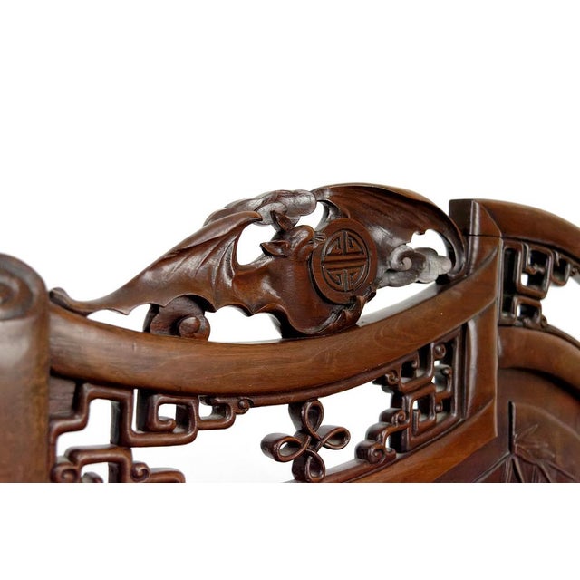 Asian Armchairs with Bats and Cranes, 1880s, Set of 4 For Sale - Image 12 of 18