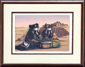 Late 20th Century "Alo Manas" Niman Kachinas Figurative Lithograph, Framed