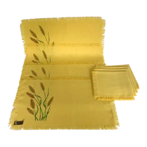 Yellow Linen Craftex Placemats 4 and 4 Napkins With Wheat Design