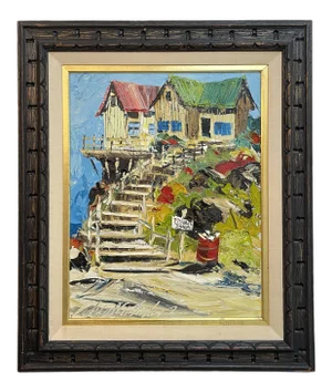 Vintage Colorful Private Beach House Painting