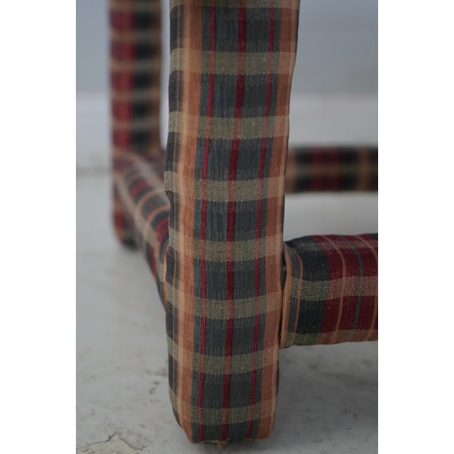 Pair Custom Upholstered Plaid Print Upholstered Square Stools For Sale - Image 10 of 13