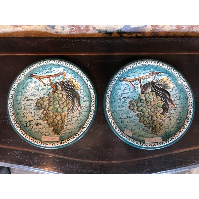 Ceramic 1990s Italian Hand Painted Round Ceramic Grape Wall Plates - a Pair For Sale - Image 7 of 7